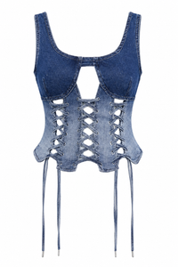Lace-Up Denim Corset Top