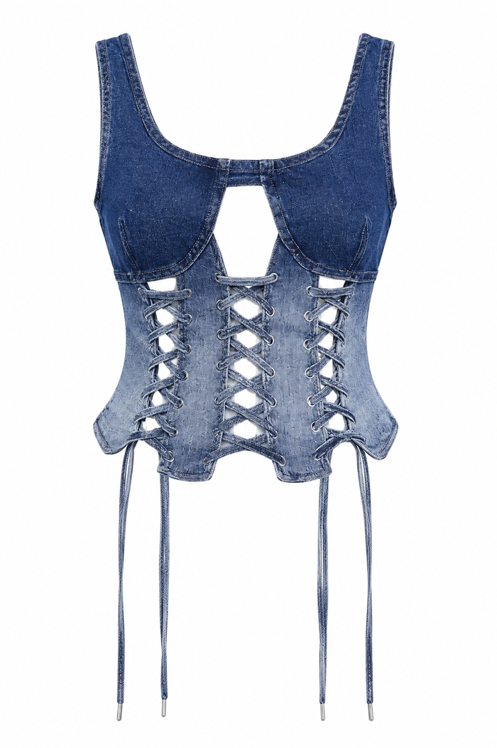 Lace-Up Denim Corset Top