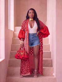 RED PAISLEY & POLKA DOT KIMONO