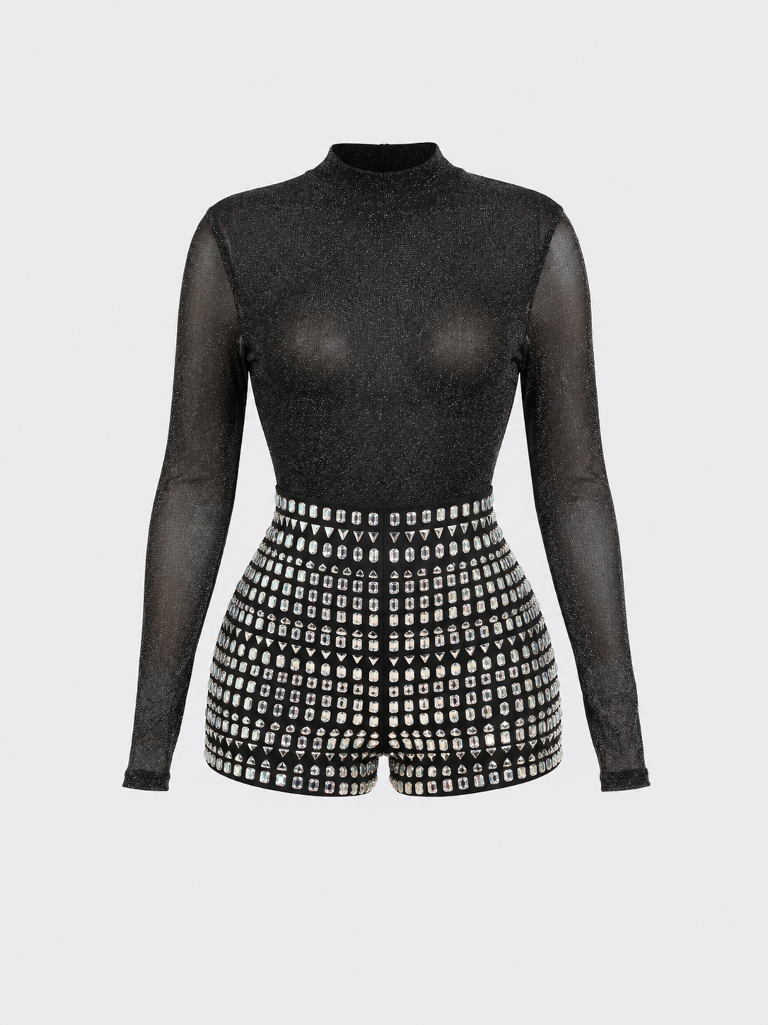 Rhinestone Embellished Mesh Romper