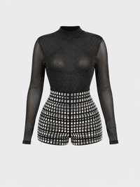 Rhinestone Embellished Mesh Romper