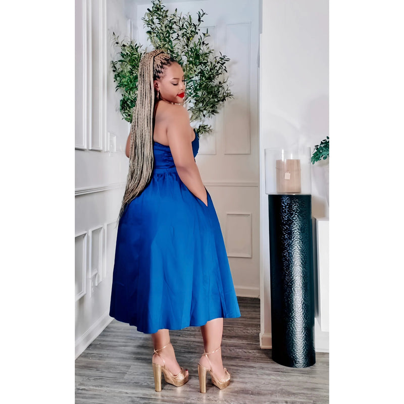 FLOWER  MIDI DRESS NAVY