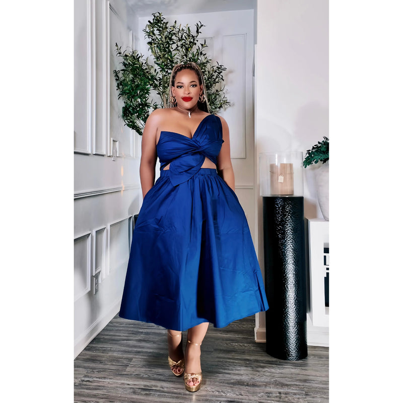 FLOWER  MIDI DRESS NAVY