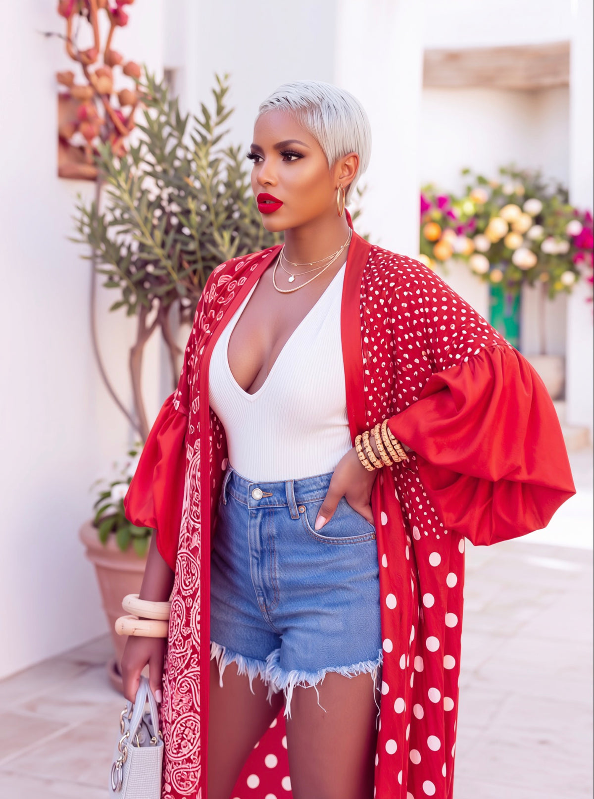 RED PAISLEY & POLKA DOT KIMONO