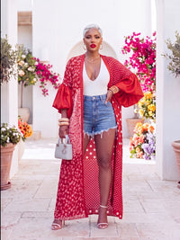 RED PAISLEY & POLKA DOT KIMONO