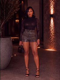 Rhinestone Embellished Mesh Romper