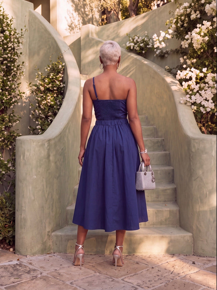 Flower Midi Dress - Navy