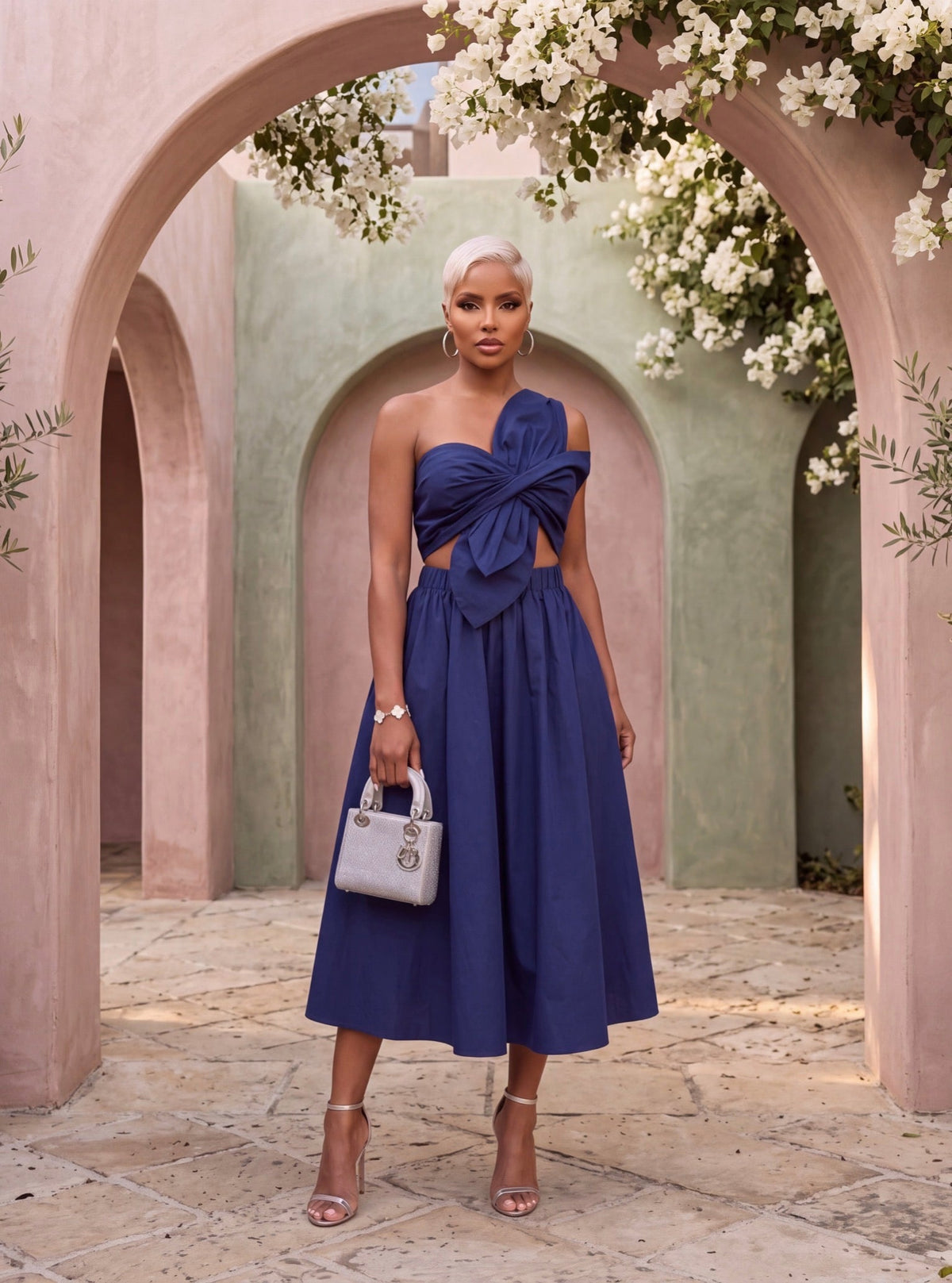 Flower Midi Dress - Navy