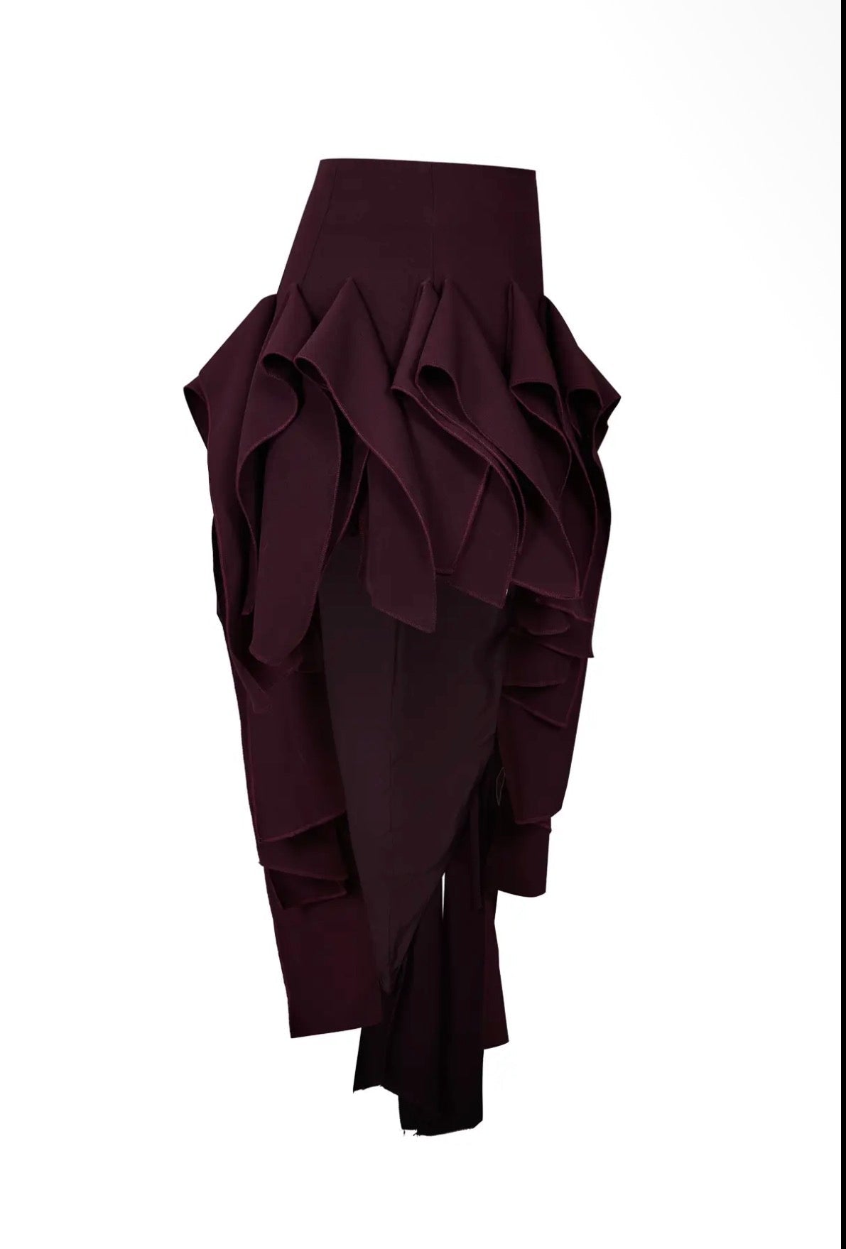 Chaos Ruffle Skirt – Asymmetric Burgundy Mini
