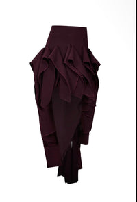 Chaos Ruffle Skirt – Asymmetric Burgundy Mini