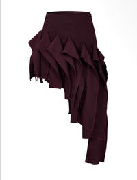 Chaos Ruffle Skirt – Asymmetric Burgundy Mini