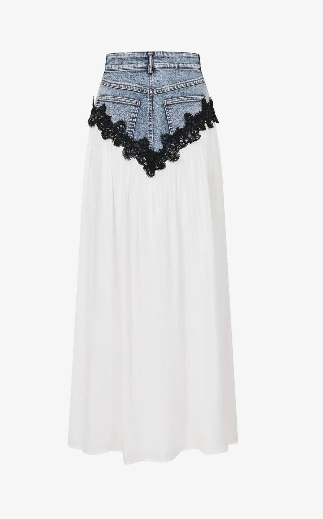 DENIM & LACE CONTRAST MAXI SKIRT