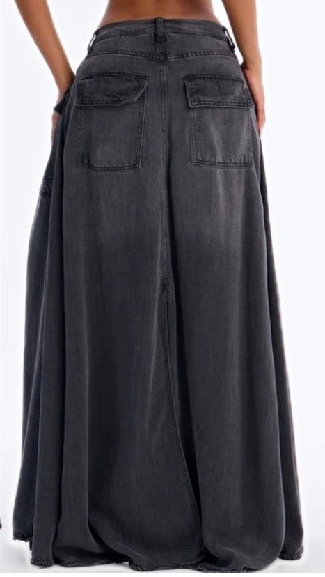 Ash Black Drape Wide Leg Denim Pants