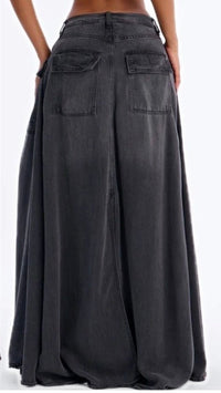 Ash Black Drape Wide Leg Denim Pants