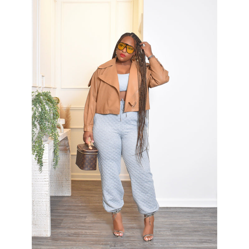 VEGAN LEATHER CROP JACKET| NUDE