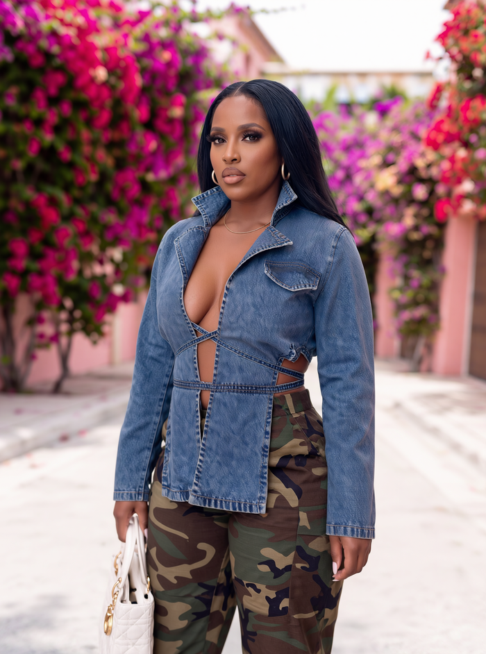 DENIM WRAP TOP