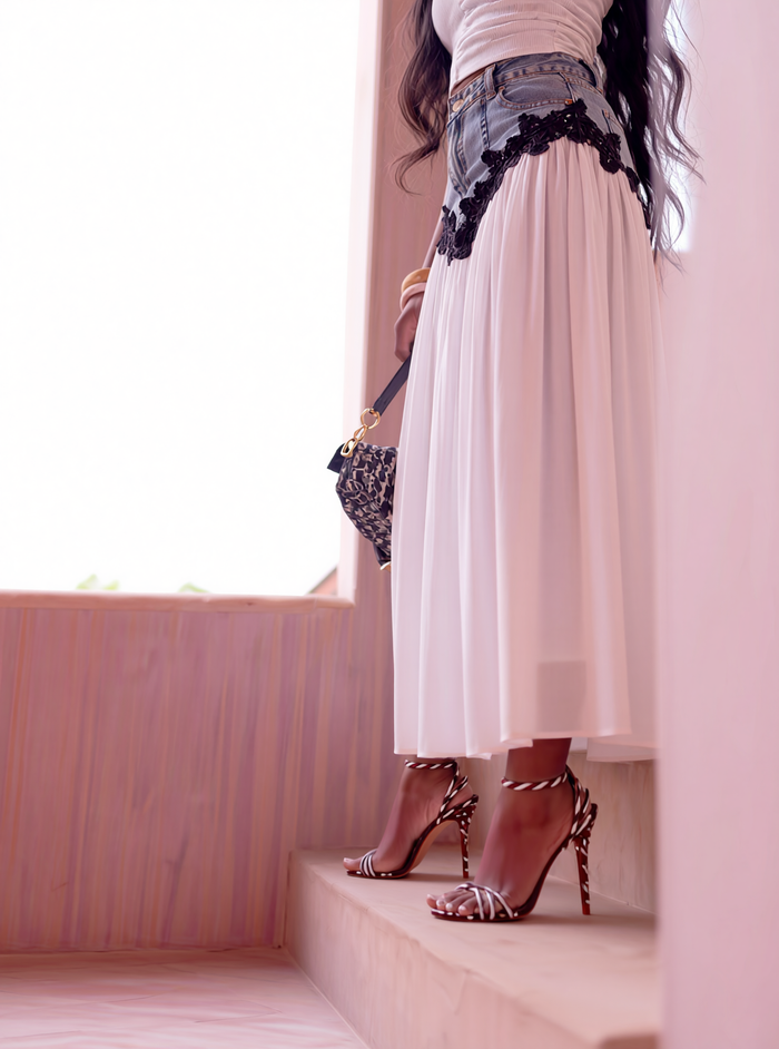 DENIM & LACE CONTRAST MAXI SKIRT