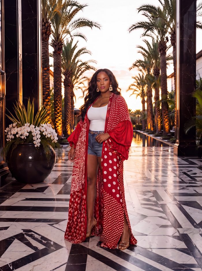 RED PAISLEY & POLKA DOT KIMONO | SHIPS OUT BY 6/29