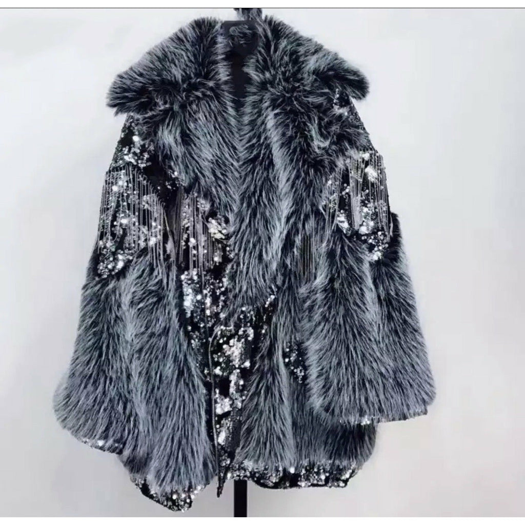 FAUX FUR & SEQUIN JACKET